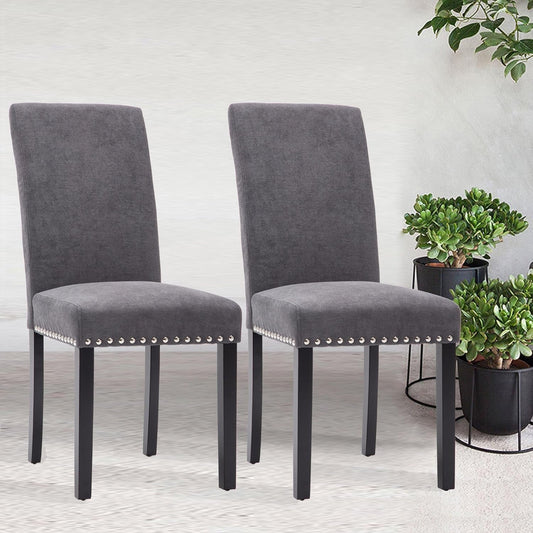 Dining Chair Upholstered Fabric Dining Chairs with Copper Nails,Set of 2,Grey-1
