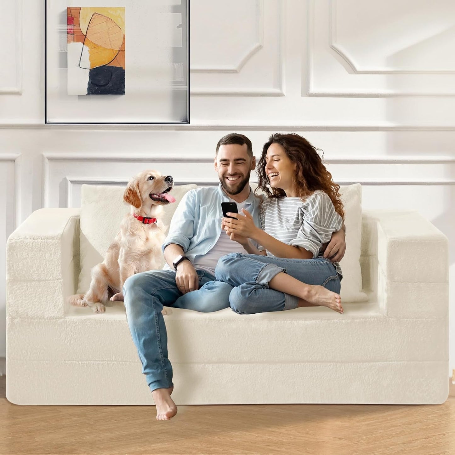 Milky White Large 3-in-1 Folding Bean Bag Couch-3