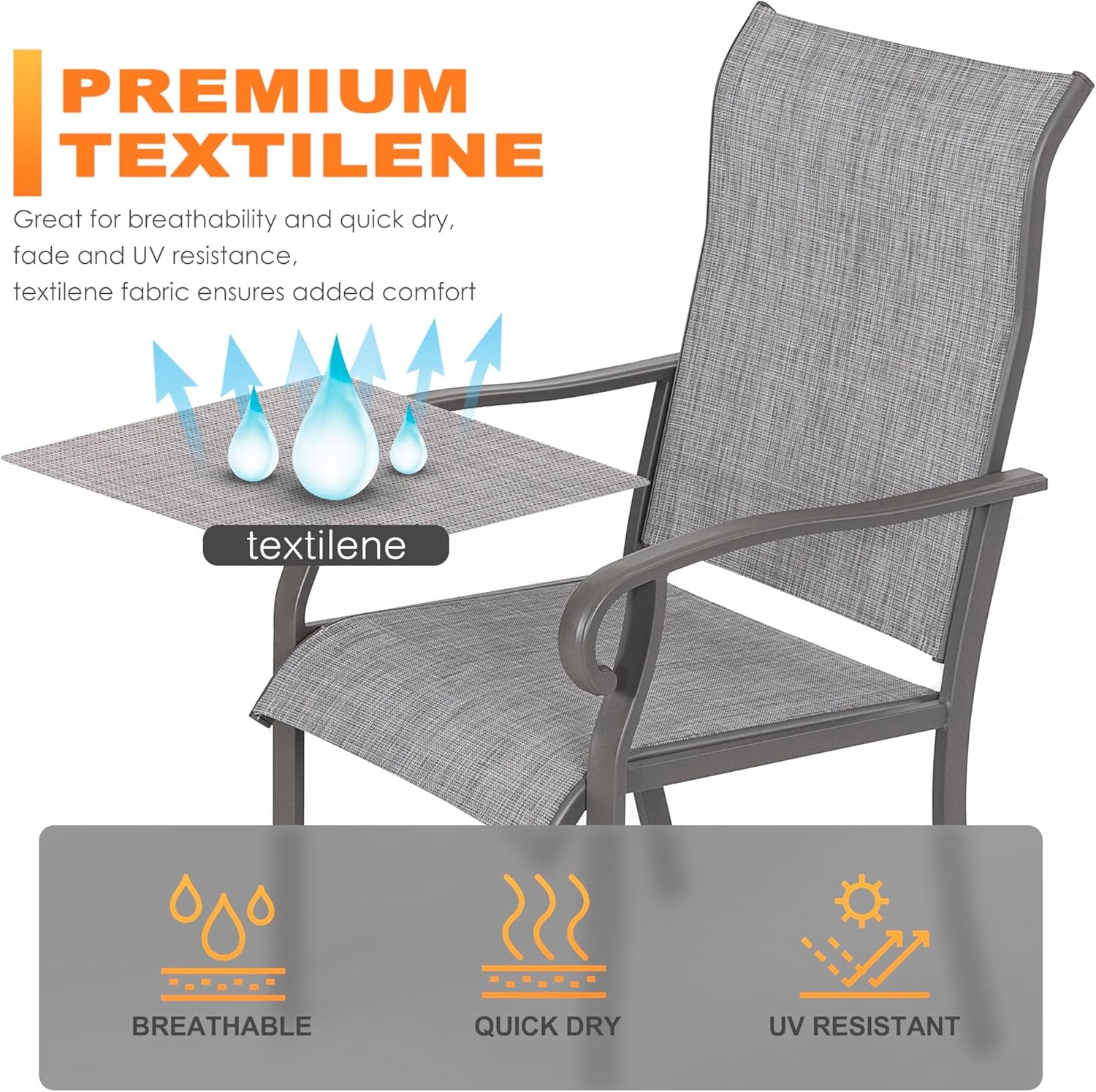 Outdoor Patio Dining Set 5 Piece Furniture Set Including Square Outdoor Dining Table with 1.57" Umbrella Hole and 4 Gray Textilene Chairs for Garden, Patio and Poolside Backyards-3