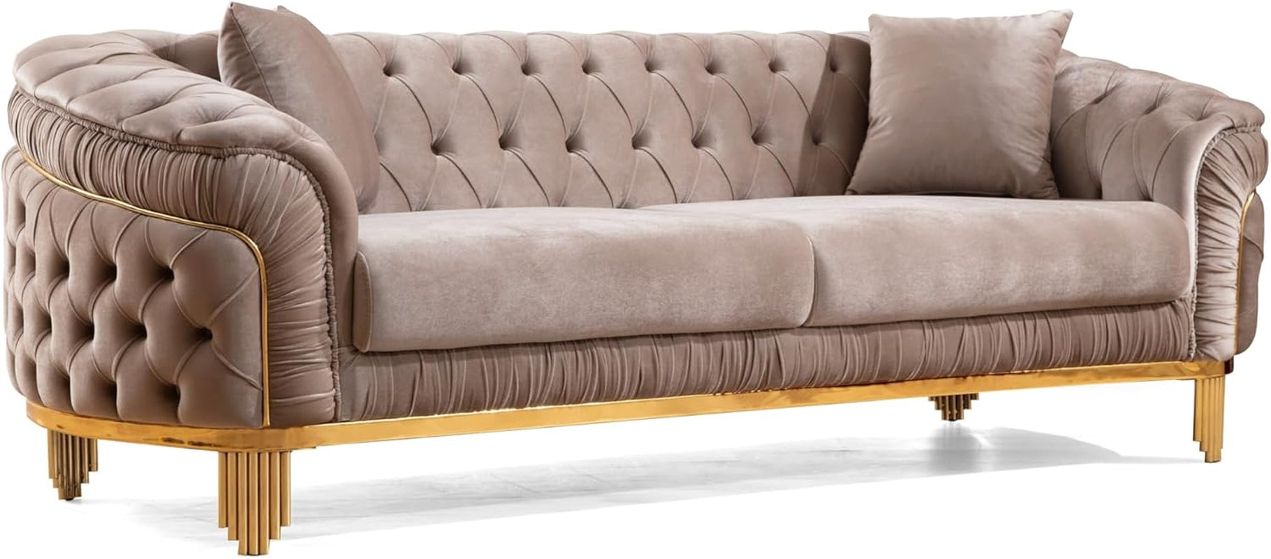 Vanessa Modern Style 2Piece Livingroom Set(Includes Sofa+Loveseat) Made of Wood with Button Tufted Surface in Taupe Color-2