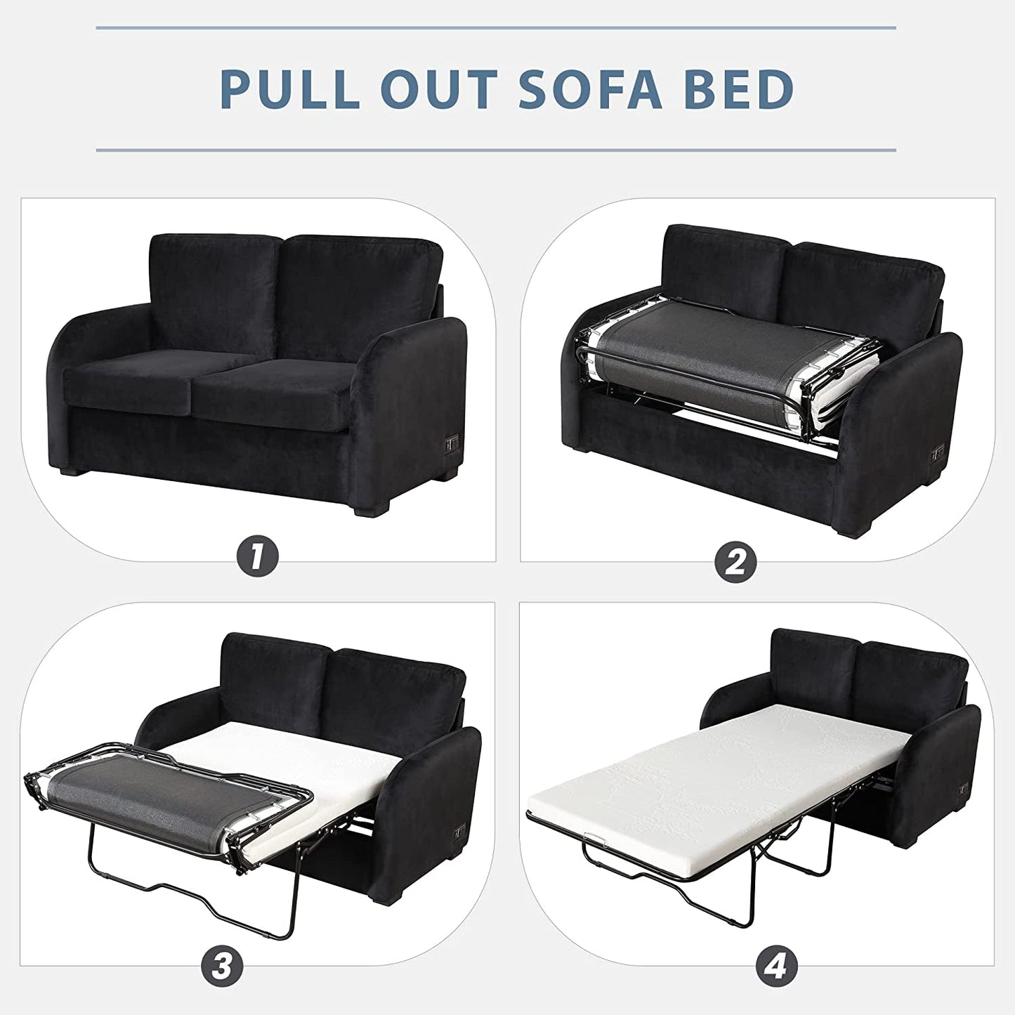 Black Love Seat with Sleeper, USB and Plug-4
