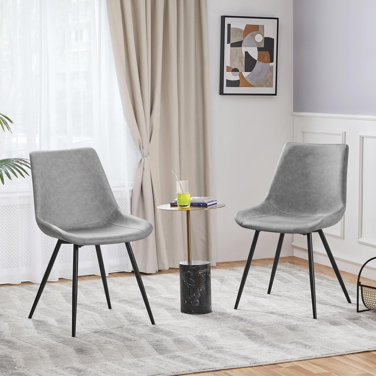 Dining Chairs Set of 2 Modern Upholstered Dining Room Chairs Faux Leather Mid Century Kitchen Chairs with Metal Legs for Dining Room Kitchen, Grey-1