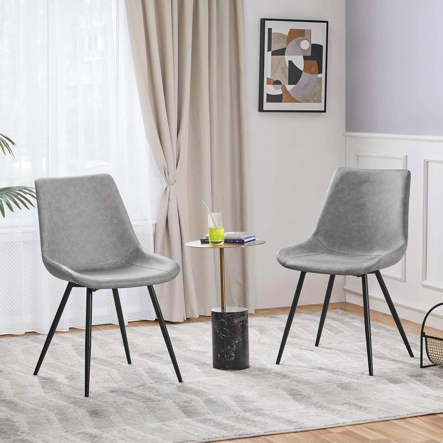 Dining Chairs Set of 2 Modern Upholstered Dining Room Chairs Faux Leather Mid Century Kitchen Chairs with Metal Legs for Dining Room Kitchen, Grey-1
