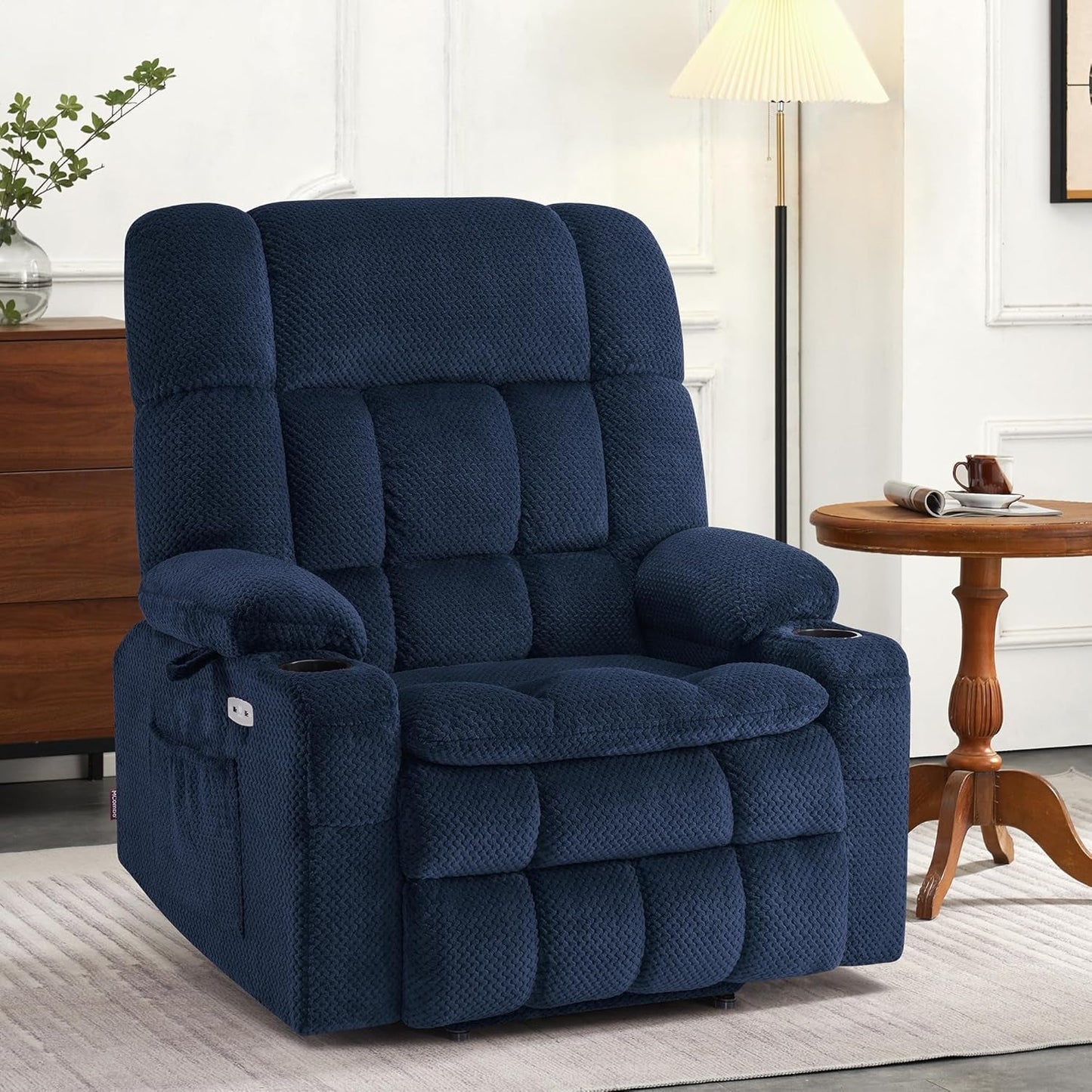 Large Dual Motor Power Lift Recliner Chair Sofa with Massage and Heat for Big Elderly People, Infinite Position, USB Ports, Fabric R7891 (Large-Wide, Navy Blue)-1