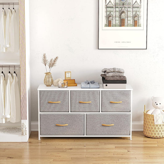 Light Grey 5-Drawer Dresser Tower Unit, Small Size-0