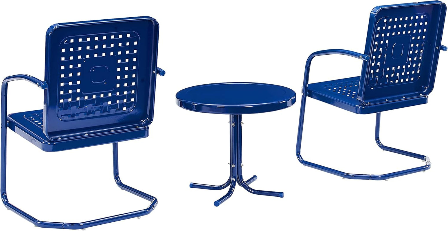 Bates 3-Piece Outdoor Chair and Side Table Set, Retro Metal Bistro Patio Conversation Sets, Navy Gloss-2