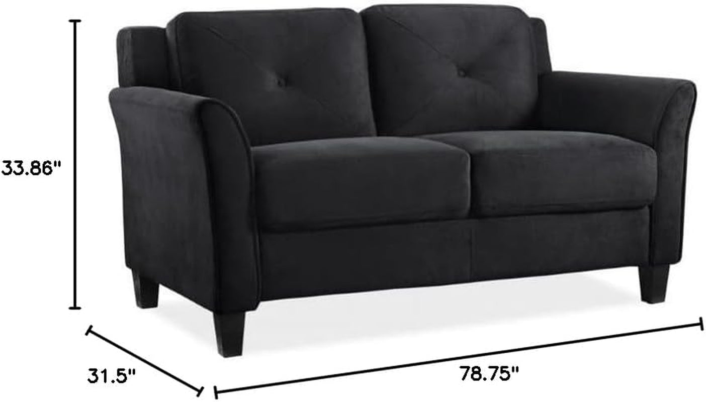 2-Piece Polyester Microfiber Fabric Upholstered Sofa Set with 78" W Sofa & 56" W Loveseat, Curved Arms, Sturdy Wood Frame & Legs, Tufted Back Cushions, in Black Finish-2