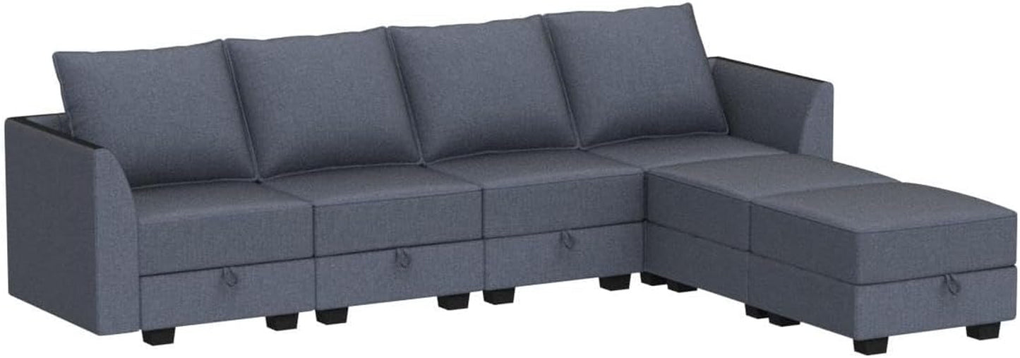 Modular U-Shaped Sectional Sofa Bluish Grey, Storage-3