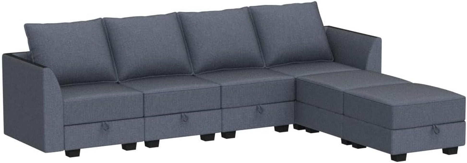 Modular U-Shaped Sectional Sofa Bluish Grey, Storage-3