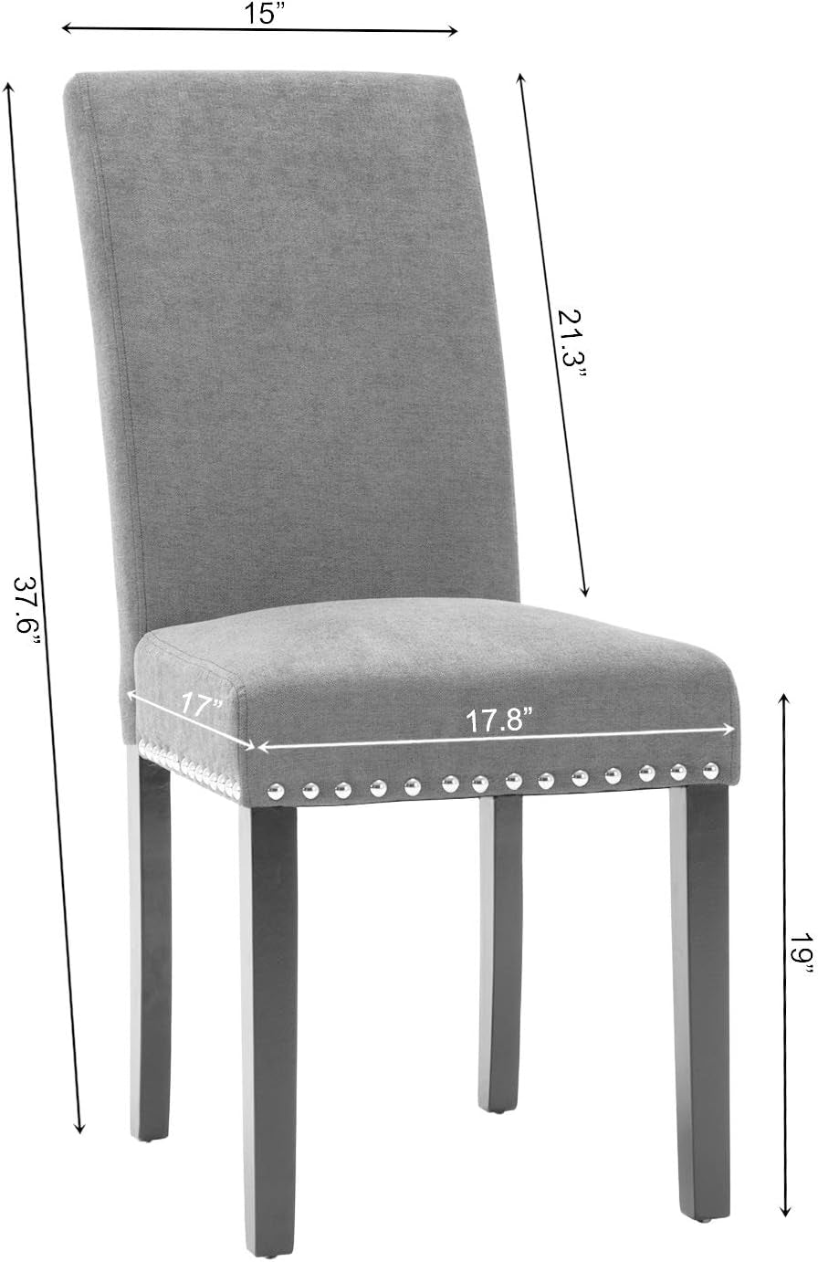 Dining Chairs Upholstered Fabric Dining Chairs with Copper Nails,Set of 4,Beige-1