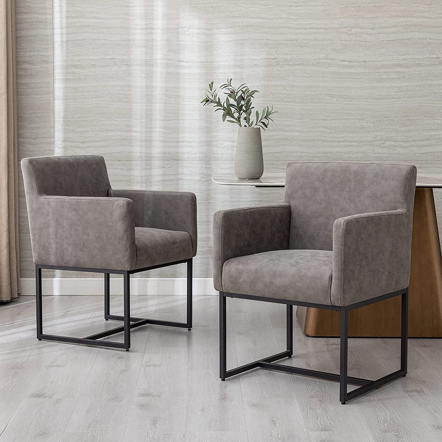 Set of 4 Upholstered Armchairs, Grey-0