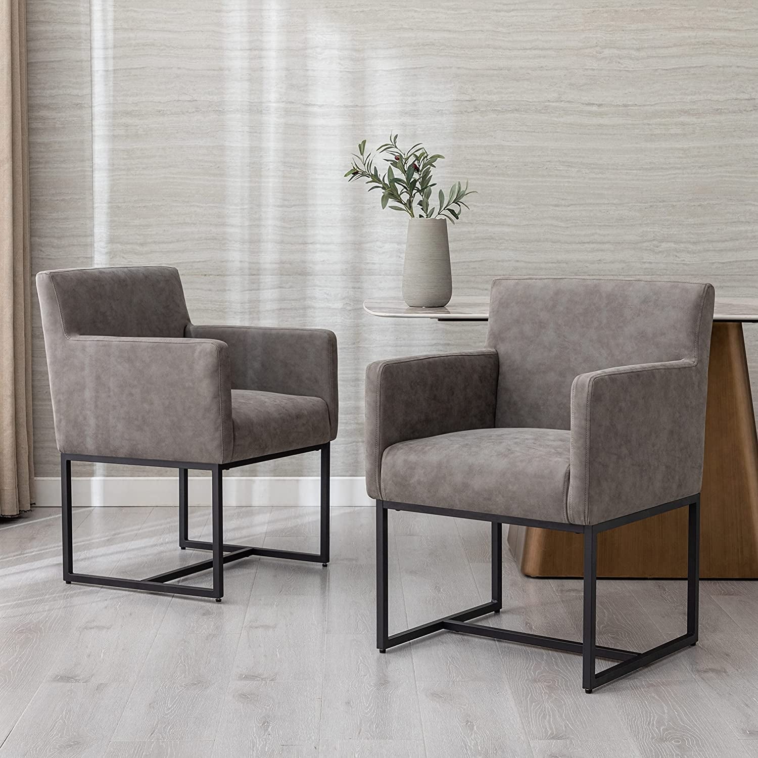 Set of 4 Upholstered Armchairs, Grey-0