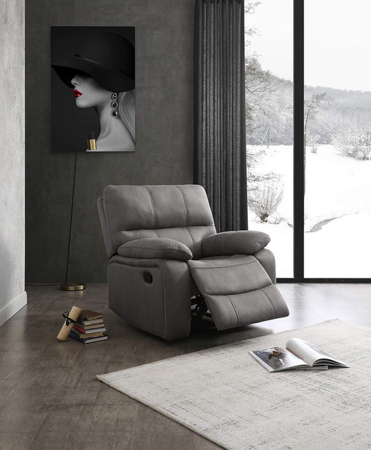 Microfiber Reclining Sofa Couch Set Living Room Set 8007 (Grey, Recliner)-0