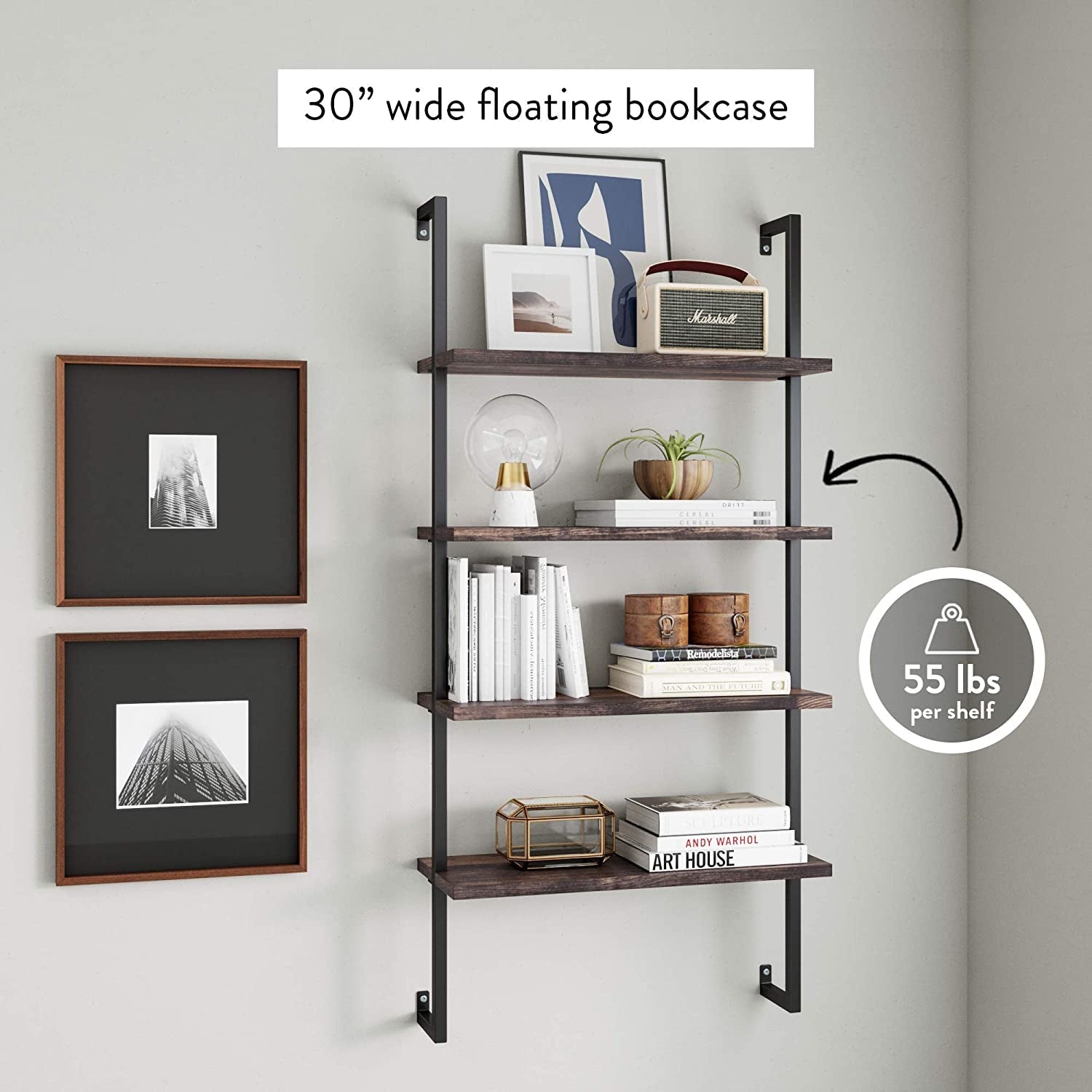 Nutmeg/Black Industrial Pipe Wall Shelves-4