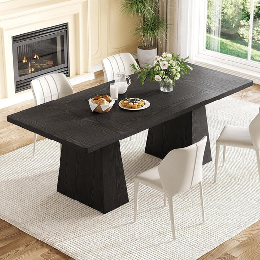 Dining Table for 6 People, Wooden Dining Table, Rectangle Table with Heavy Duty Legs, Modern Dining Table for Kitchen, Dining Room, Black-0