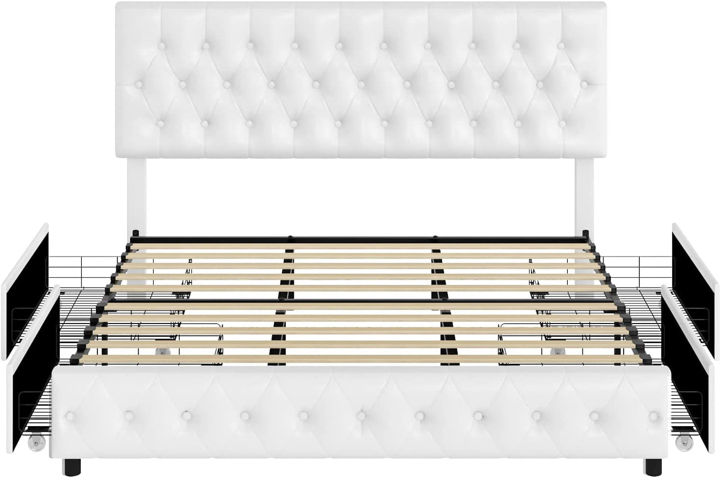 White Queen Bed Frame with Button Tufted Headboard-1