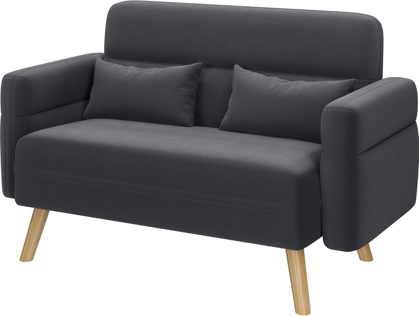 46" Small Modern Fabric Sofa Loveseat Mid Century 2 Seater Sofa Couch with Lumbar Pillows, Solid Wood Legs for Living Room, Small Space, Dorm, Office, Bedroom, Dark Gray-3