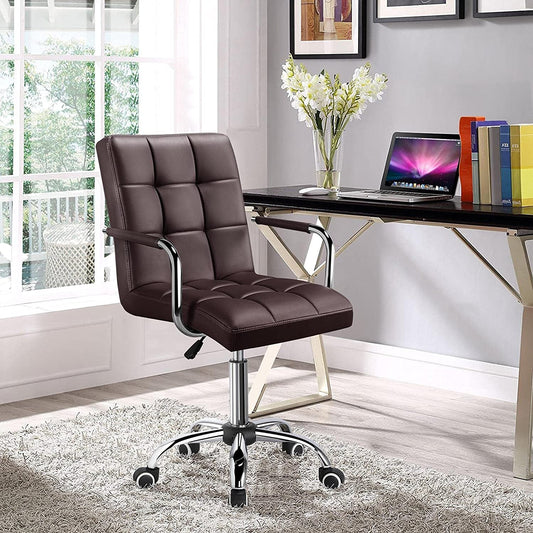 Modern Brown Leather Office Chair with Casters-0