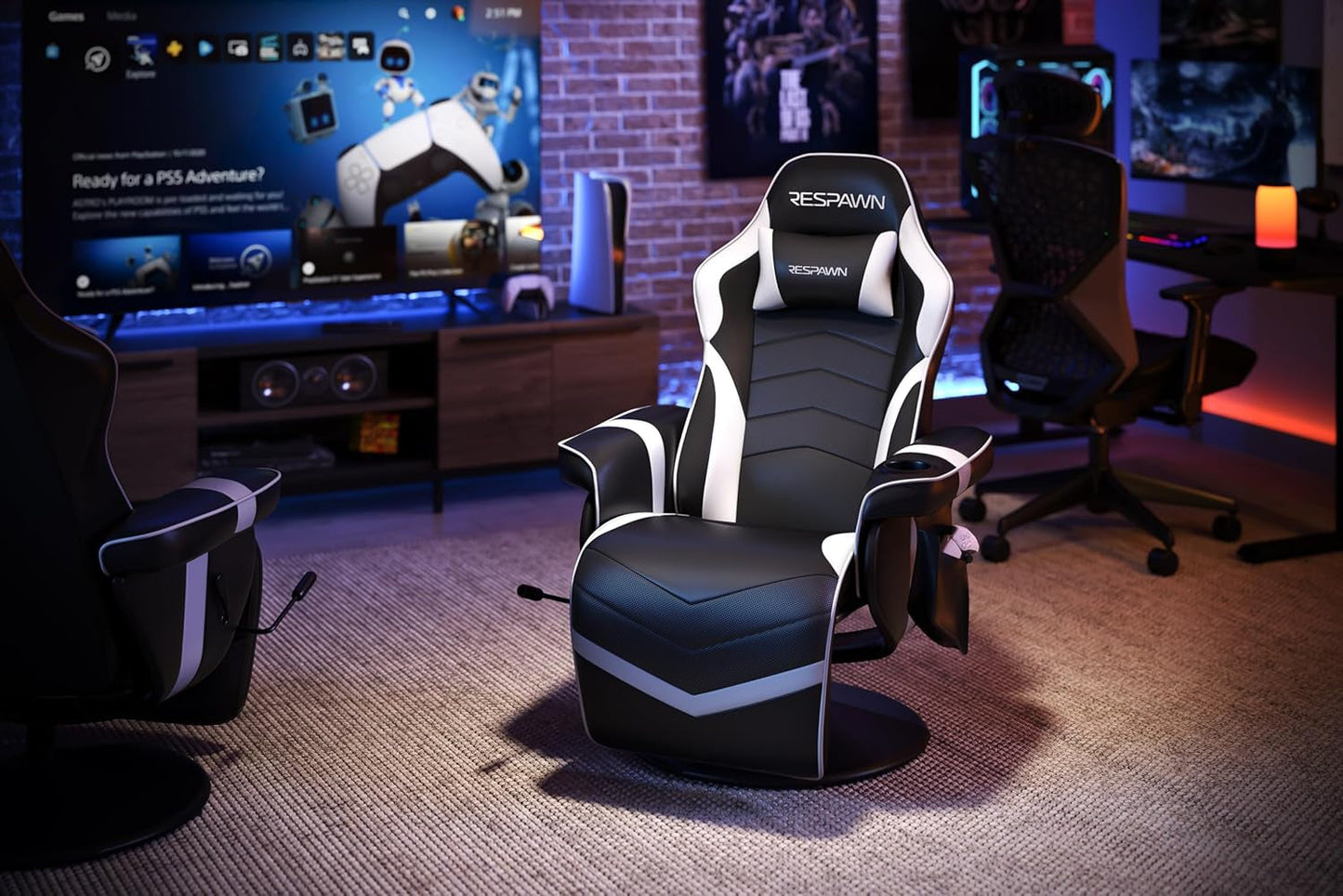 900 Gaming Recliner - Video Games Console Recliner Chair, Computer Recliner, Adjustable Leg Rest and Recline, Recliner with Cupholder, Reclining Gaming Chair with Footrest - White-2