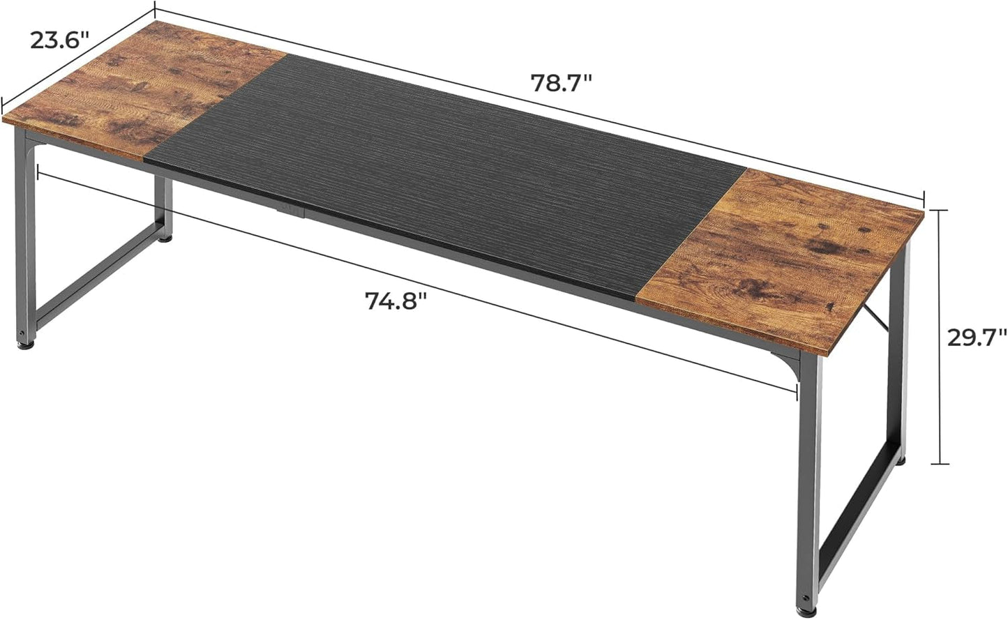 Computer Desk, 80 Inch Office Desk, Gaming Desk with Storage, Writing Desk Work Desk for Home Office, Study, Long Simple Desk, Large Legroom, Metal Frame, Rustic Brown and Black-2