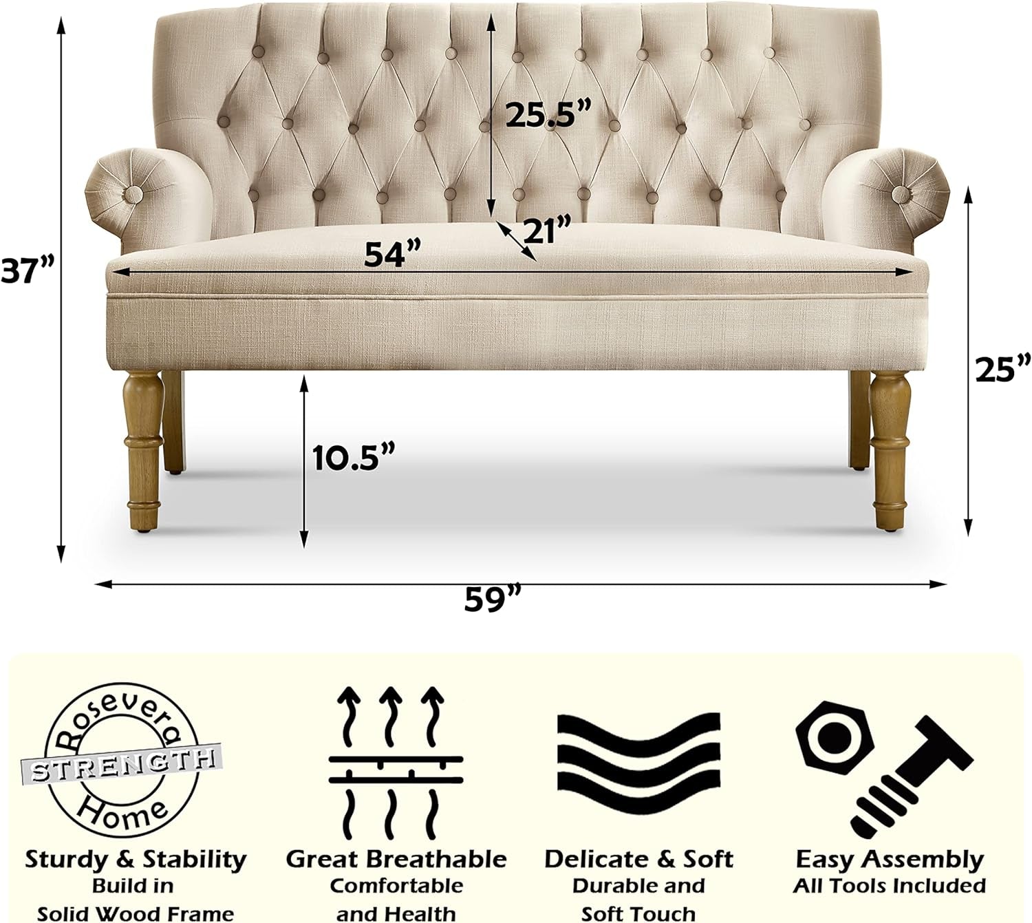 Beige Linen Loveseat Sofa for Living Room-2
