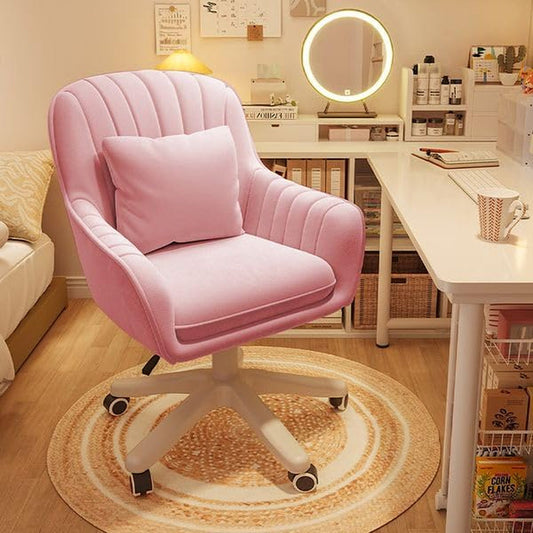 Home Office Chair Computer Chair with Mid-Back Upholstered Modern Tufted Computer Task Chair Swivel Height Adjustable Velvet Accent Chair Suitable for Bedroom, Study-0
