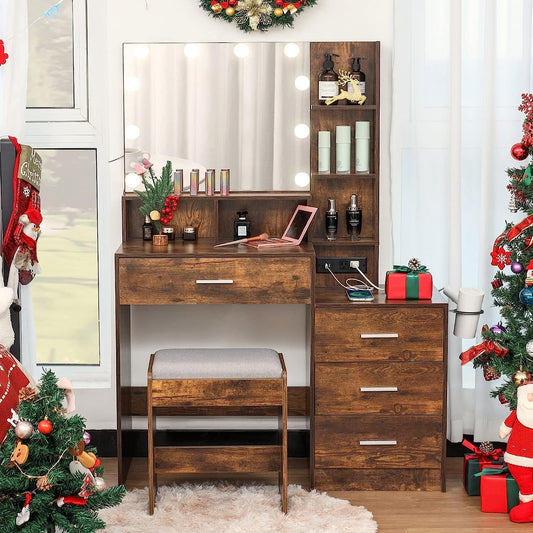 Large Rustic Brown Vanity Set with Charging Station-0