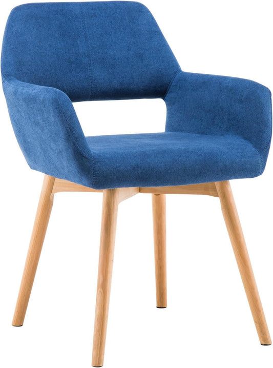 Desk Chair No Wheels Vanity Chair Makeup Chair Comfy Accent Chair for Living Dining Room Bedroom Home Office Mid Century Modern Upholstered Arm Chair Sofa Chair (Blue, 1)-0