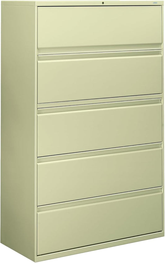 5 Drawer Lateral File Cabinet with Lock, Metal Filing Cabinets for Offices, Adjustable Hangrails for A4, Legal, Letter Files, 21.31" Deep, Putty-0
