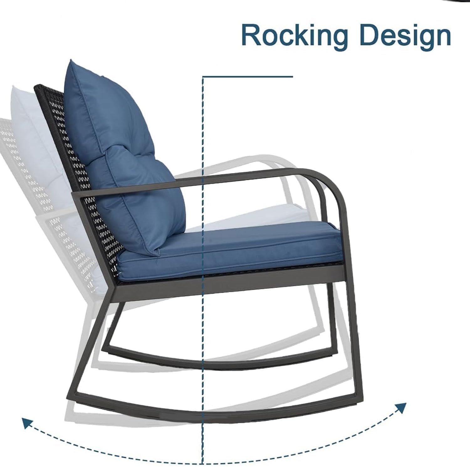 Patio Rocking Chair Outdoor Bistro Set (Dark Blue, 3PIECES)-4