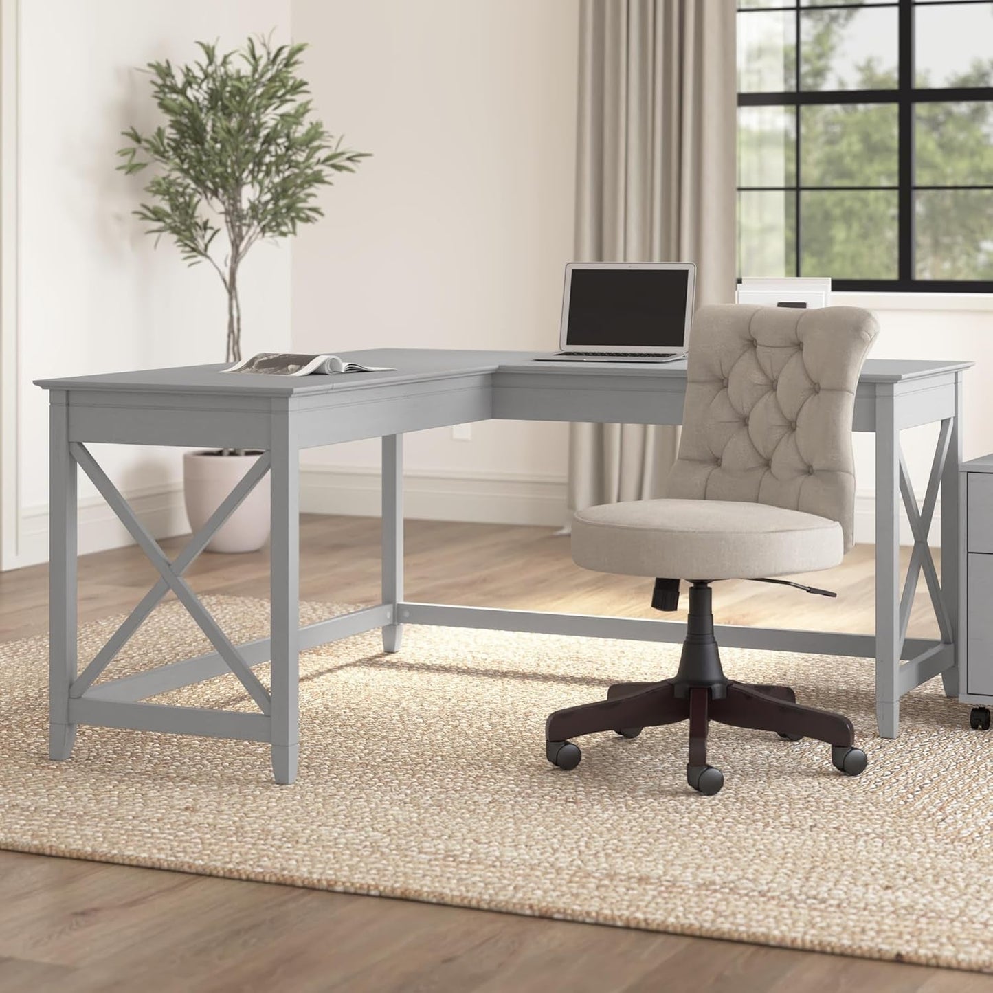 Bush Furniture Key West 60W Modern Farmhouse L Shaped Desk in Cape Cod Gray | 60-Inch Corner Table for Home Office-1