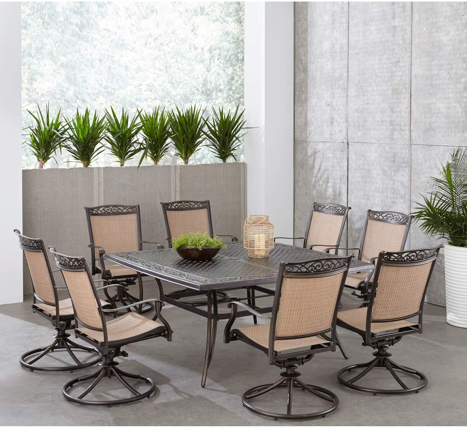 Fontana 9-Piece Outdoor Dining Set, Rust-Resistant Aluminum Outdoor Patio Dining Set for 8 with Swivel Rockers and 60" Square Cast-Top Patio Table, Perfect for Backyard, Patio, Deck, and Porch-2