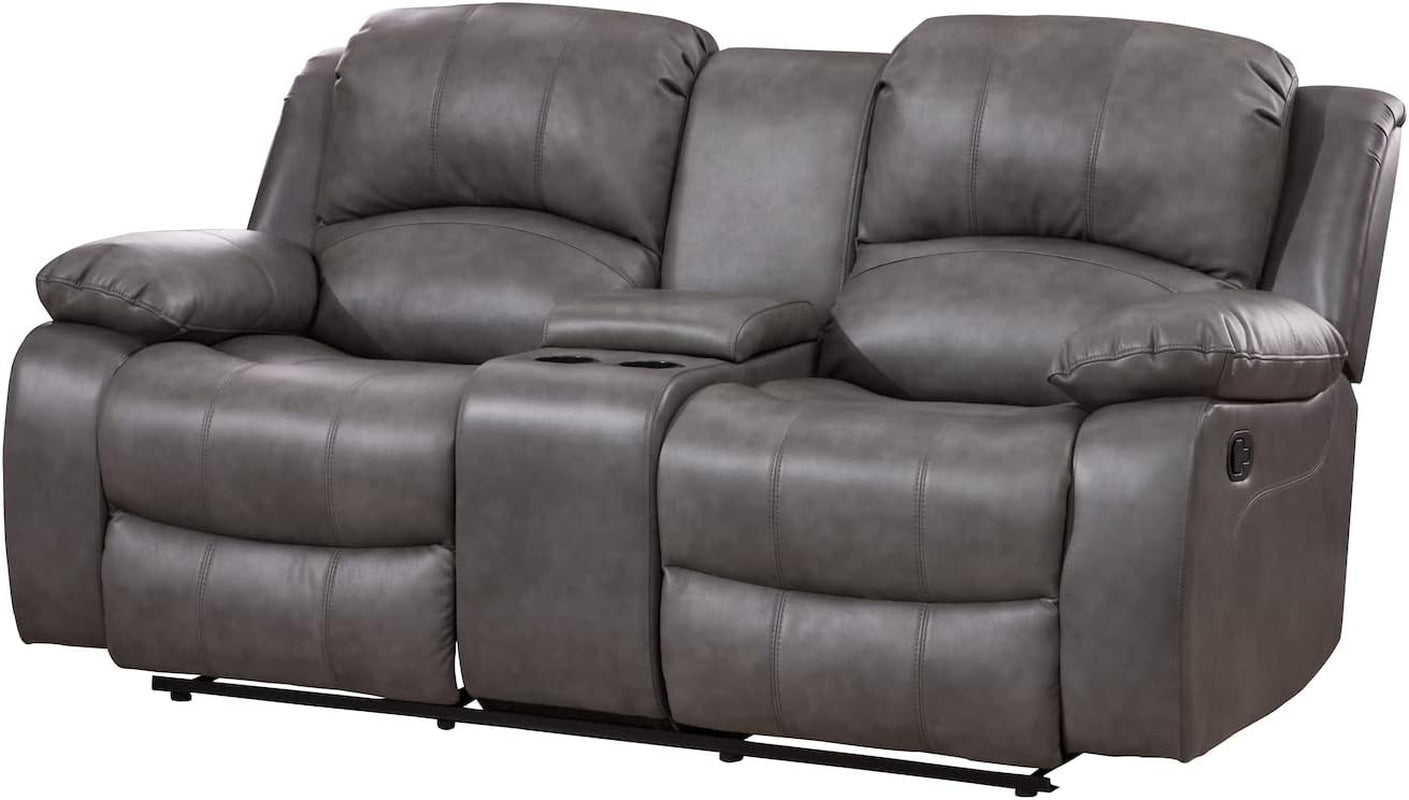 2PC Bonded Leather Reclining Sofa Loveseat Set Living Room Set 8018 Multiple Colors (Gray)-4