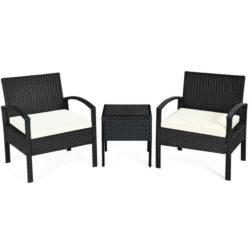 3 Pieces Outdoor Rattan Patio Conversation Set with Seat Cushions-5