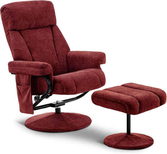 Swivel Recliner with Ottoman, TV Chair with Vibration Massage, Ideal for RV Small Space, Living Room & Bedroom 4539 4828 (Textile, Burgundy)-0