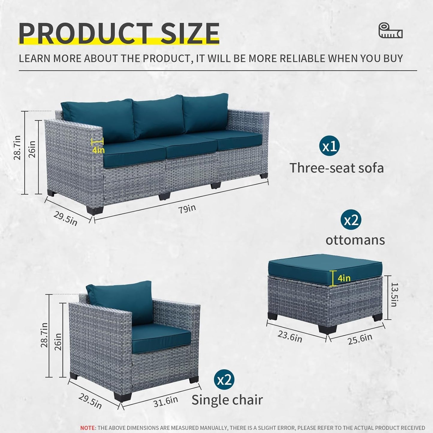 5 Piece Peacock Blue Wicker Patio Set-2