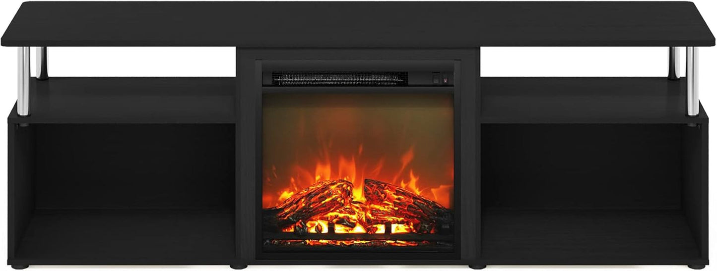 Jensen Open Storage Fireplace Entertainment Center for TV up to 70 Inch with Stainless Steel Tubes, Americano/Chrome-3