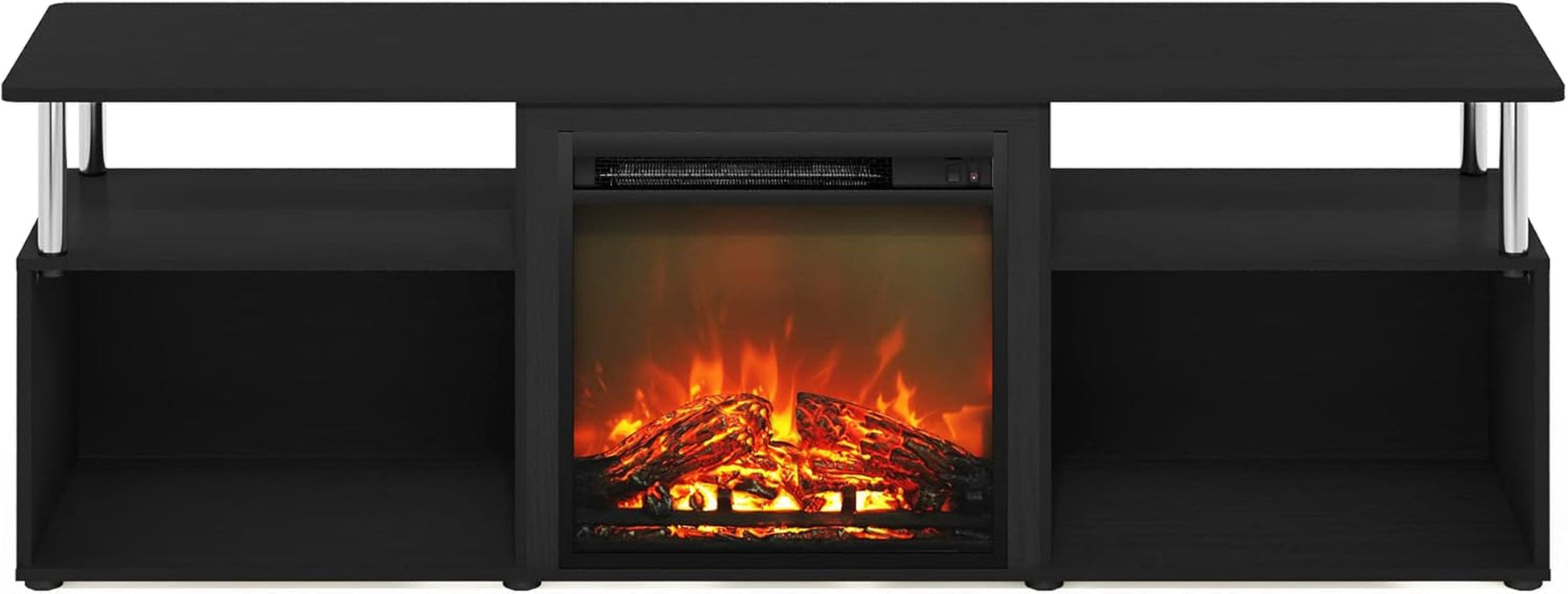 Jensen Open Storage Fireplace Entertainment Center for TV up to 70 Inch with Stainless Steel Tubes, Americano/Chrome-3
