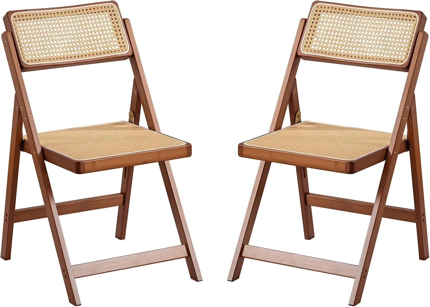 Rattan Folding Chairs, Modern Mid Century Dining Chairs Set of 2, Outdoor Bamboo Chairs for Bedroom Living Room Reading Room Dining Kitchen, Walnut-0