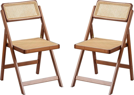 Rattan Folding Chairs, Modern Mid Century Dining Chairs Set of 2, Outdoor Bamboo Chairs for Bedroom Living Room Reading Room Dining Kitchen, Walnut-0