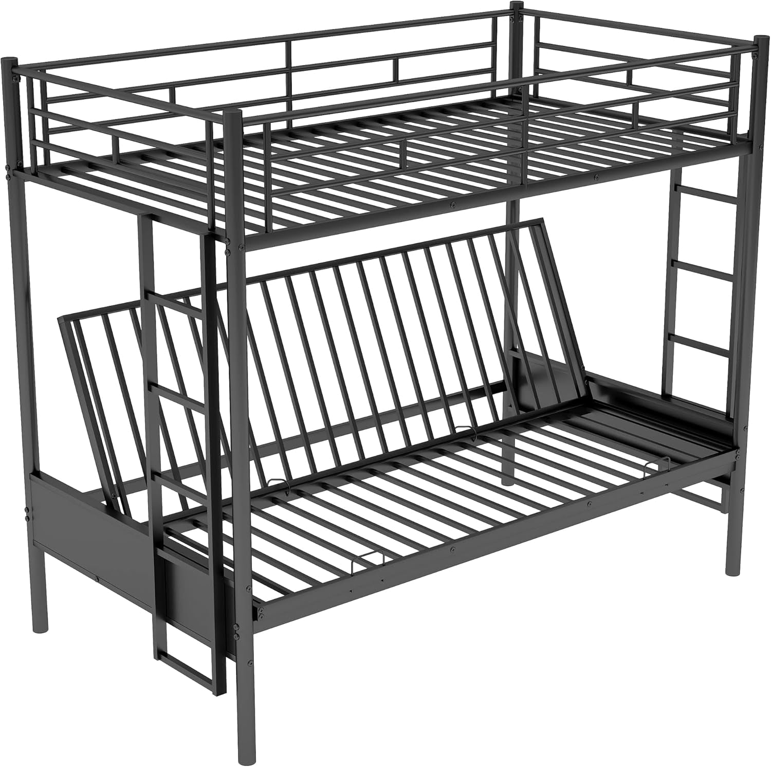Twin over Futon Bunk Bed, Futon Bunk Bed, Loft Bed with Futon, Twin over Futon Bunk Bed, No Box Spring Needed, Black-4