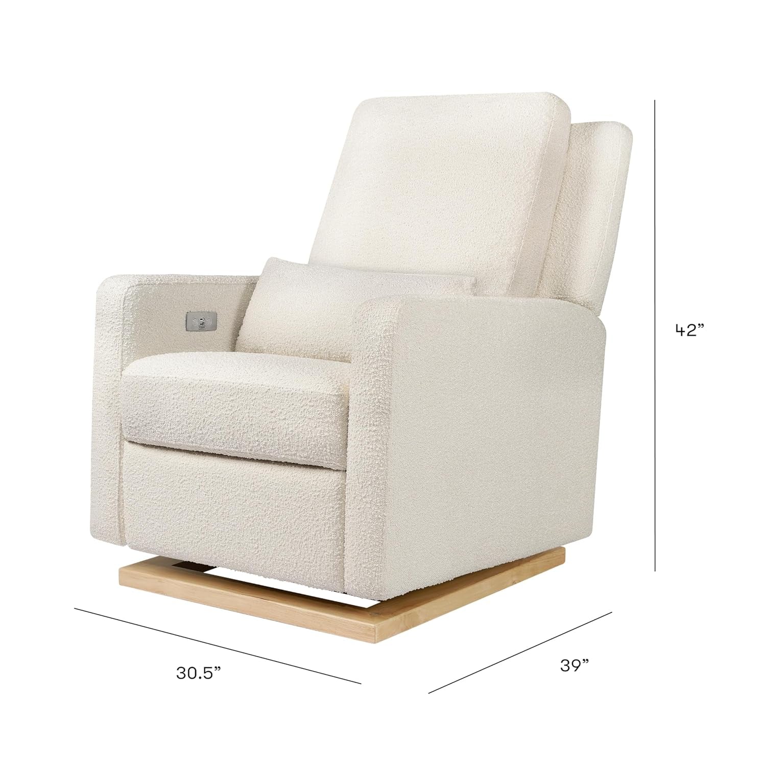 Sigi Electronic Power Recliner and Glider with USB Port in Ivory Boucle with Light Wood Base, Greenguard Gold and Certipur-Us Certified-2