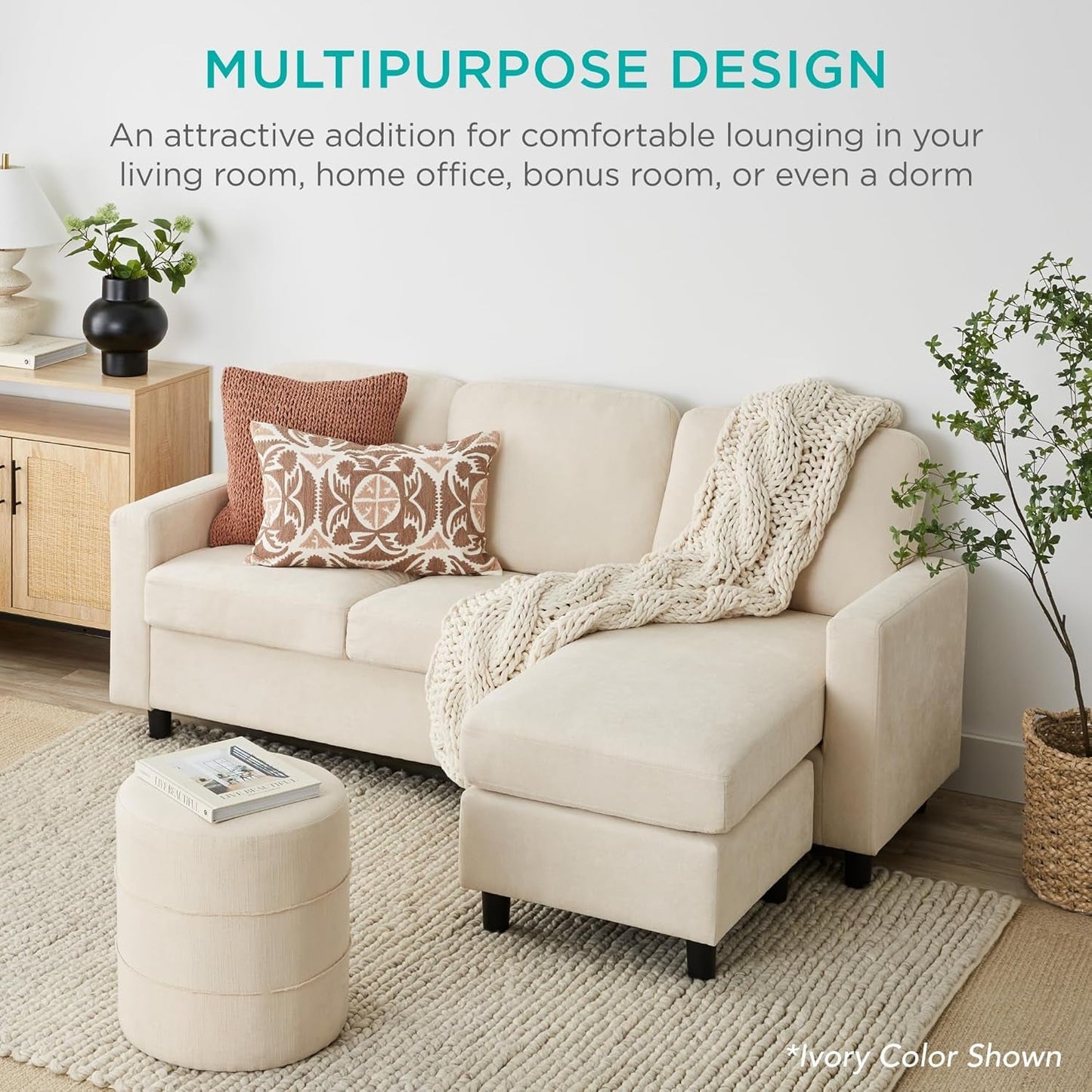 Brown 3-Seat L-Shape Sectional Sofa with Reversible Ottoman-4