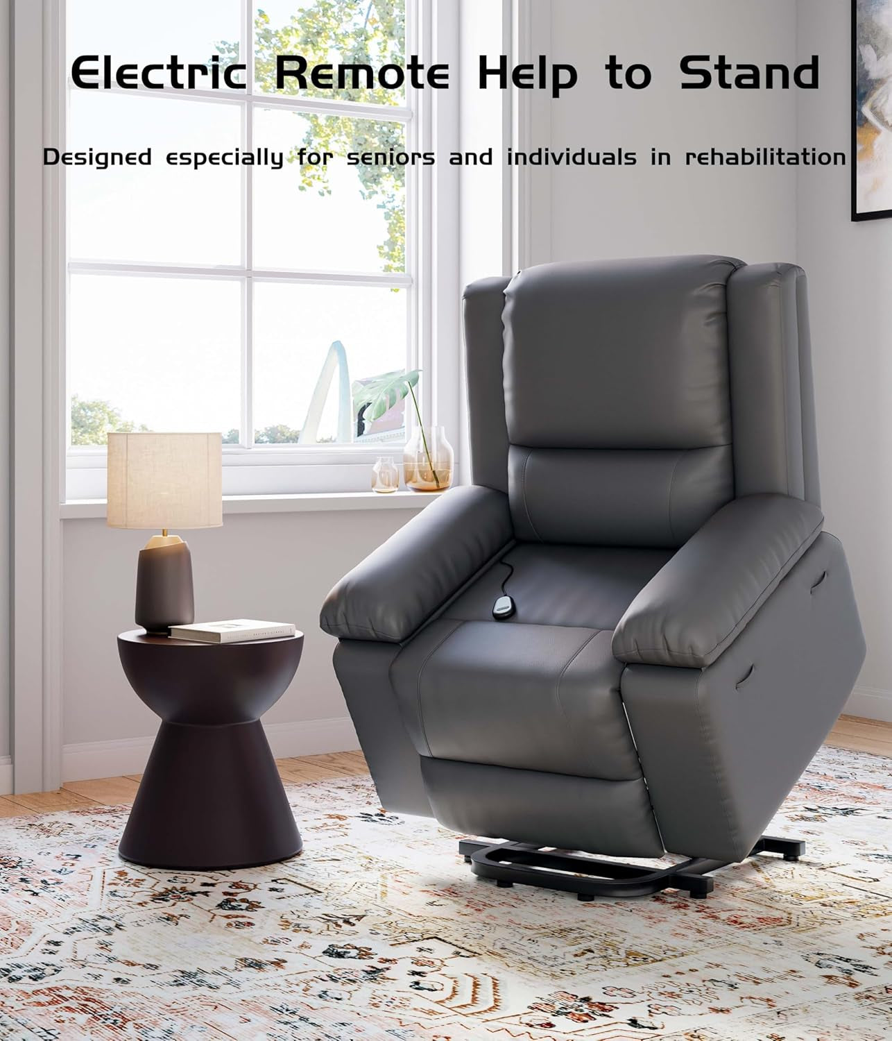 Power Lift Recliner Chair - Heat and Massage, Adjustable Back and Legs, PU Leather Electric Lift Chair Designed for the Elderly and People with Mobility Impaired-3