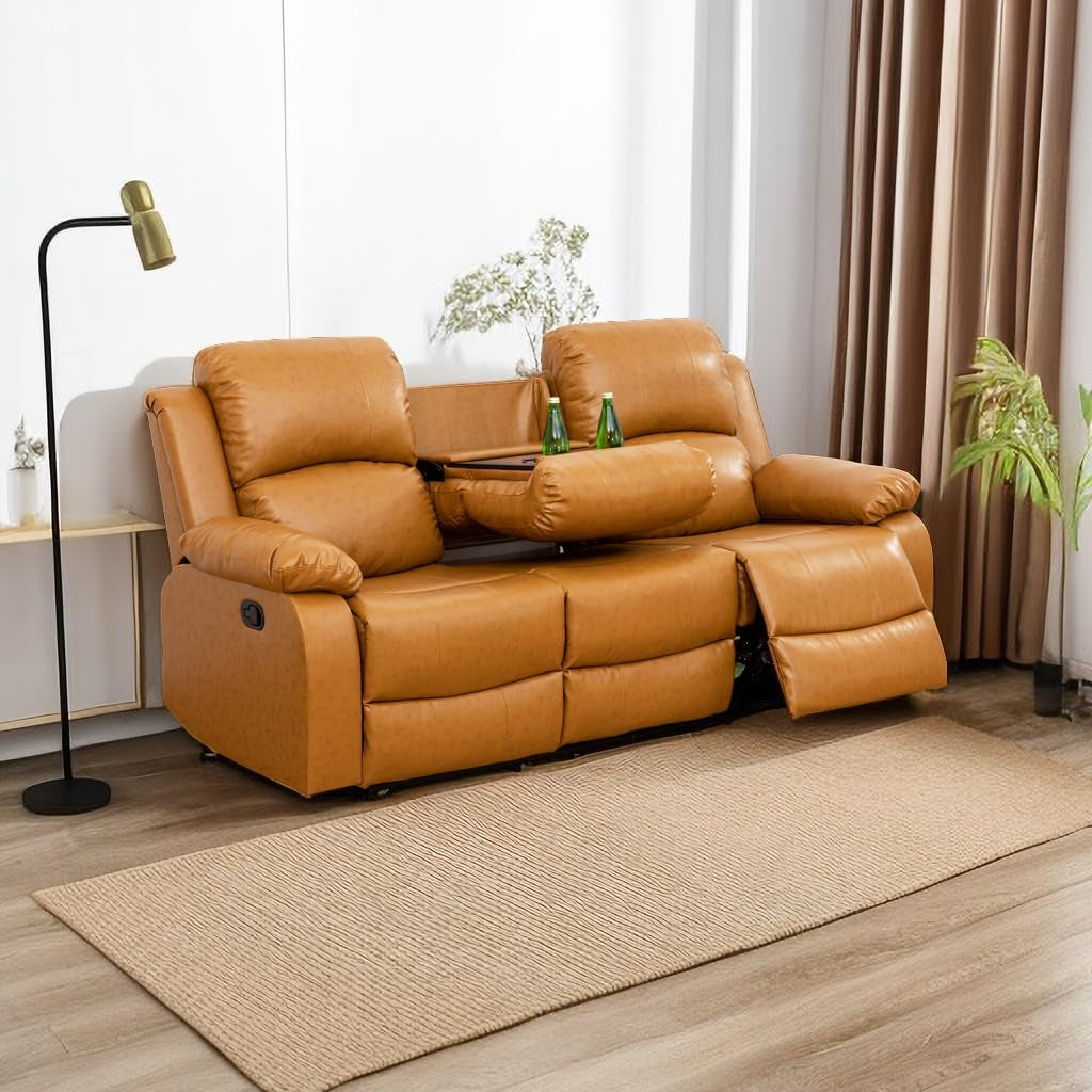 Living Room Furniture Set Leather Recliner Sofa Set Loveseat Chair Furniture Sofa Set for Living Room/Small Space/Rv/House/Office/Theater Seating (A-Ginger Leather, Sofa(3Seater))-0
