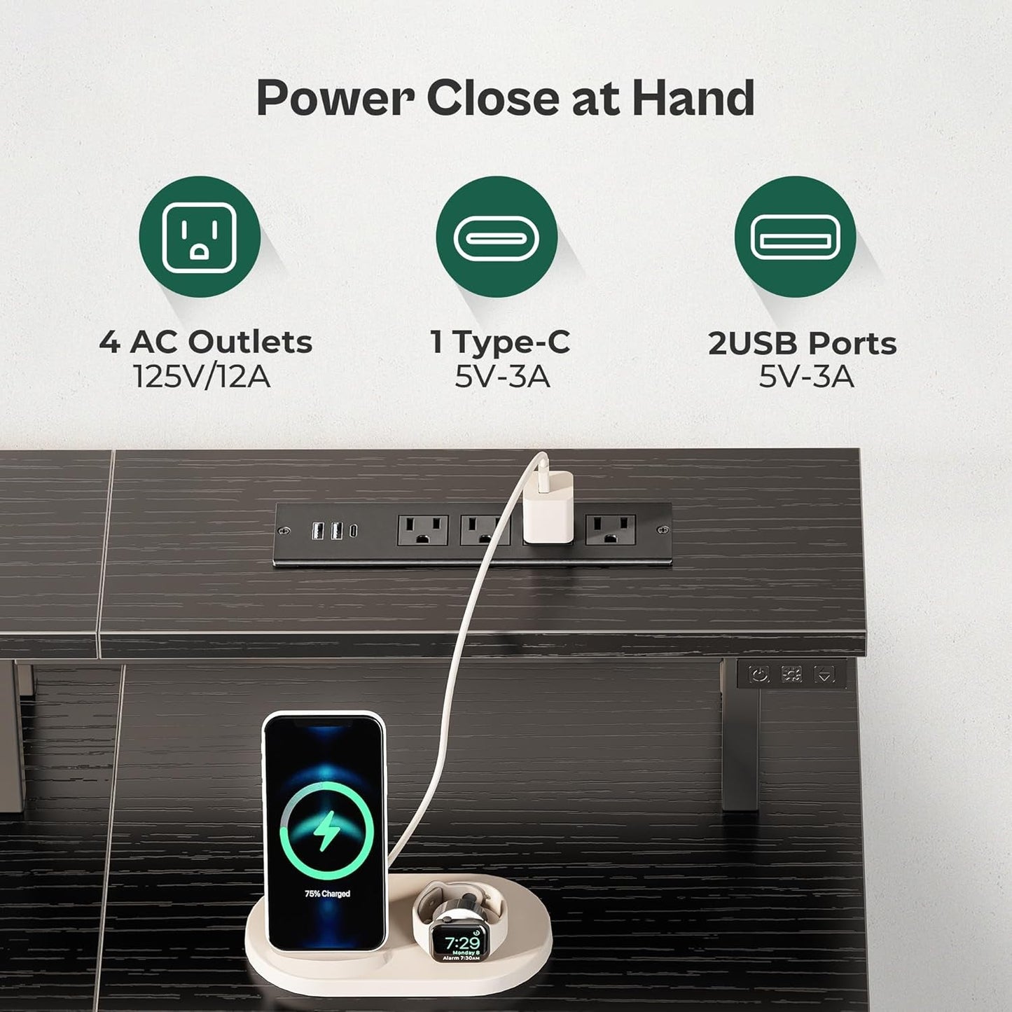 47 Inch Computer Desk with Power Outlets and LED Lights, Gaming Desk with 4 Drawers, Office Desk with Monitor Stand, Study Desk Work Desk for Home Office, Small Spaces, Black-2