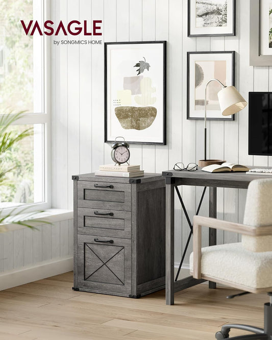 File Cabinet, Filing Cabinet with 3 Drawers, Printer Stand, Fit A4, Letter Size, Hanging File Folders, Modern Farmhouse Style, for Home Office, Misty Gray UOFC054G01-1