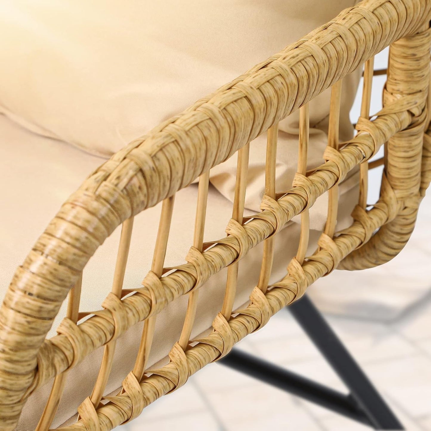 Patio Furniture Wicker Outdoor Bistro Set, 4-Piece All Weather Patio Furniture Rattan Conversation Loveseat Sets for Backyard, Balcony and Deck, Light Brown+Beige-4