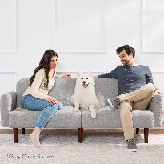 77" Mid Century Modern Boucle Loveseat Sofa, Couch, Convertible Sofa Sleeper Bed W/Real Wood, Removable Armrest - Evergreen-1