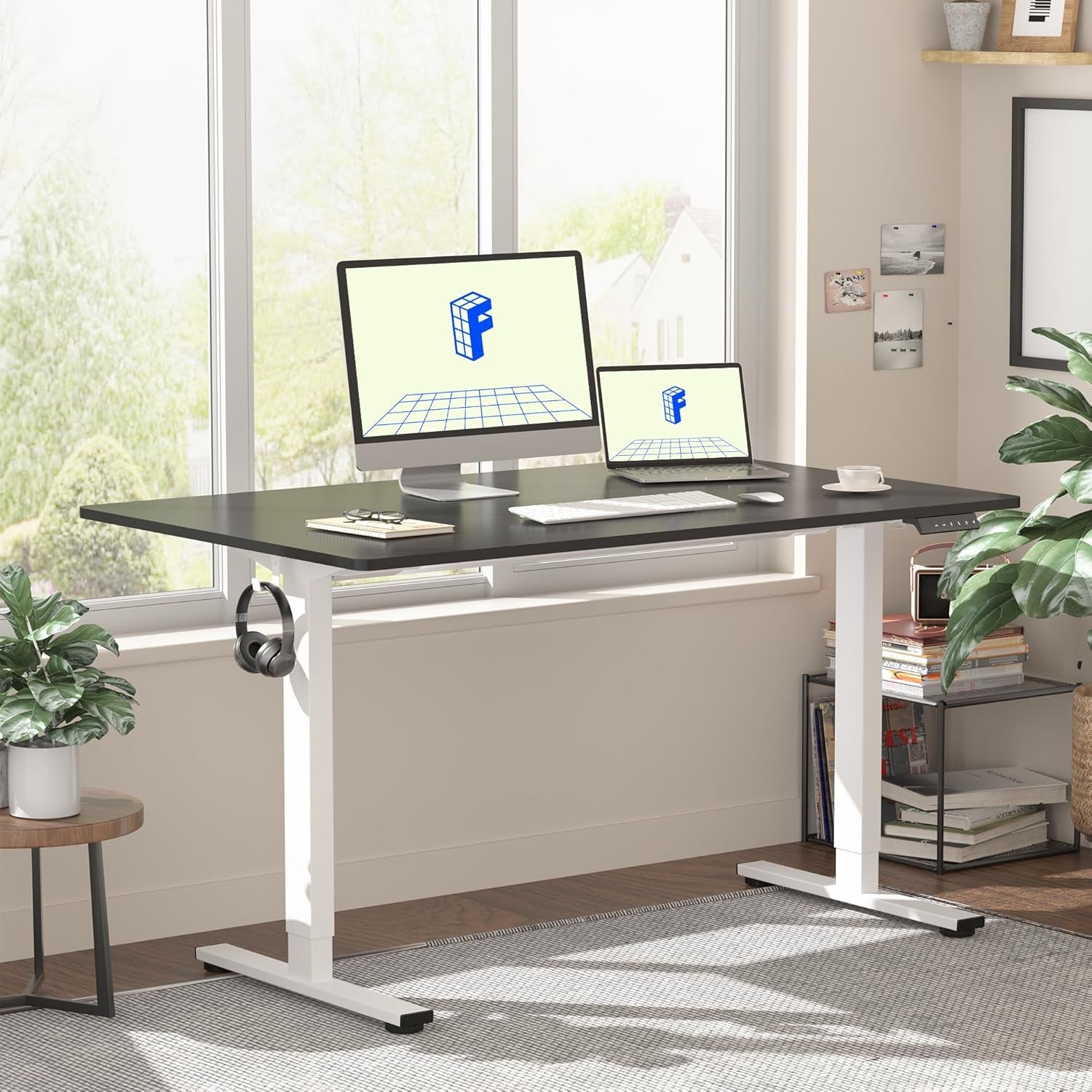 EN1 One Piece Standing Desk, 48 X 24 Inch Desktop Electric Adjustable Height Desk Home Office Computer Workstation Sit Stand up Desk (White Frame + Black Top, 2 Packages)-1